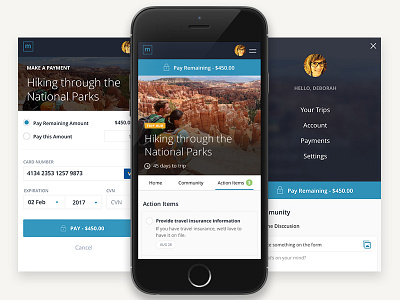 Trip Hub adventure ios menu modal nav payment profile responsive trip