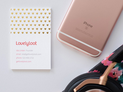 Lovelyloot Business Card business card foil stamp heart iphone lovely lovelyloot mockup moo rose gold