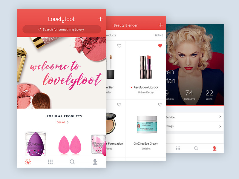 Lovelyloot Update tab bar add loot red results products profile beauty lovely app