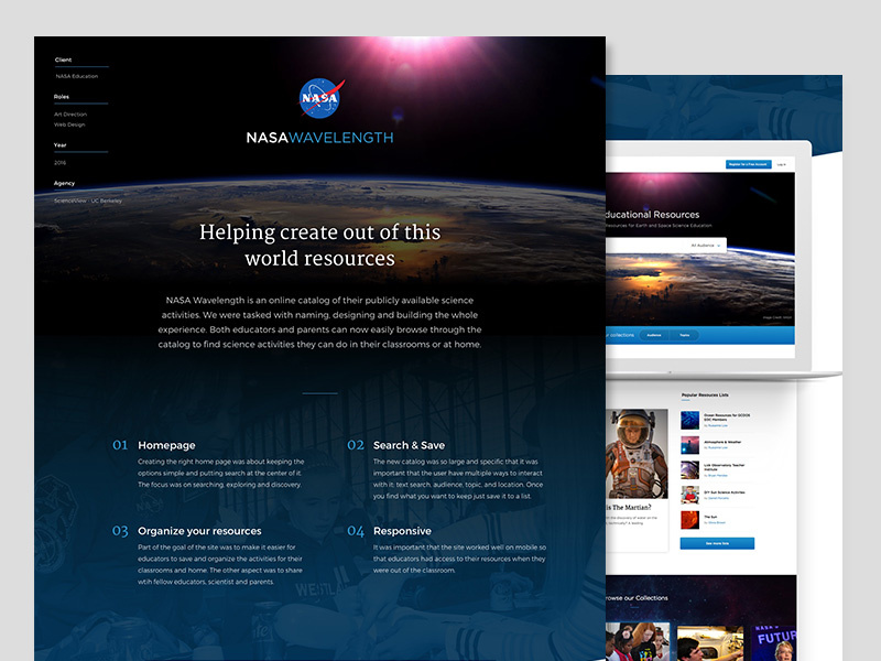 NASA Wavelength case study resources science activities earth blue mobile behance case study website nasa