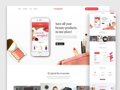 Lovelyloot Homepage Update app app landing page audience beauty ios landing page lipstick makeup testimonials website