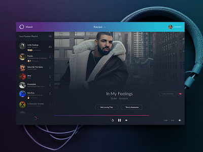 Moodi Music blue desktop drake mockup music player purple ui ux design