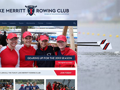 Lake Merritt Rowing Club blue homepage red rowing water