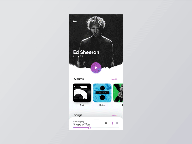 Music App Concept animation app design interaction design minimal ui ux