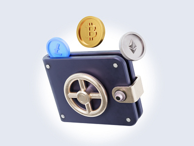 Safe Crypto Wallet 3d blender coins crypto icon illustration metal render safe wallet