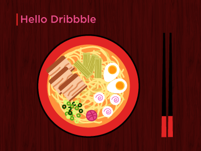 Hello Dribbble debut ramen vector