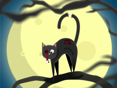 Spoopy Zombie Cat cat halloween illustration moon spooky spoopy