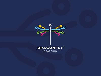Dragonfly blue circuit circuitry dragonfly insect logo mark rainbow recruitment staffing technology