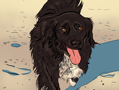 Sweeper on the beach cartoon colorful comics dog illustration