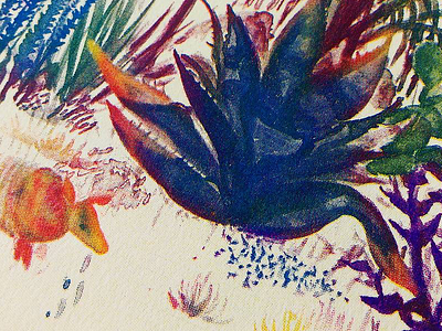 Texas Wildlife Riso Print detail agave armadilllo colorful riso