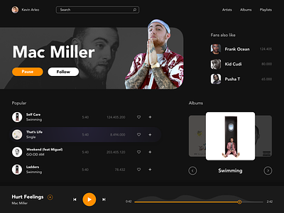 Music Player Concept app artist hiphop mac media miller music music album music player player playlist reproduction songs