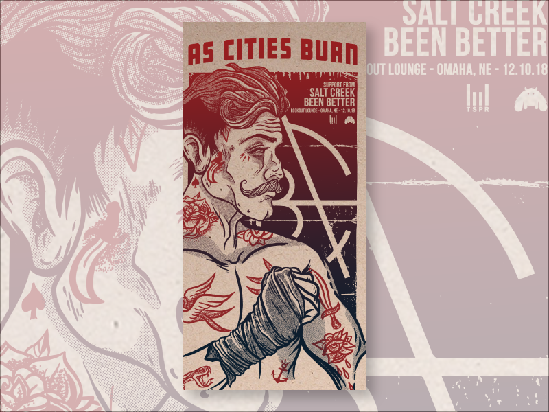 As Cities Burn gig poster screen print illustraion