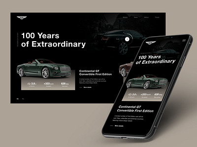Main page. BENTLEY. 100 EXTRAORDINARY YEARS app appdesign bentley car design dribbble figma mobile mockup photoshop typography ui uidesign uidesigner uitrends user experience userinterface ux web webdesign