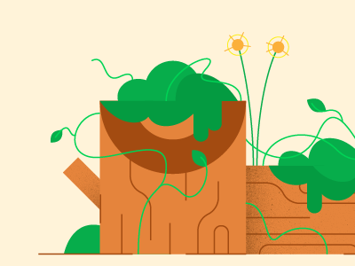 Overgrown illustration style frame trees weeds
