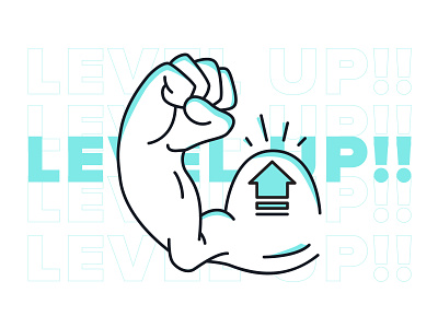 Level Up!! branding cheers design game gesture hand illustration level level up logo muscle outline people ui