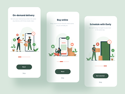 Onboarding Screens for Ourly Delivery App app app design design exploration illustration illustrations ios mobile app onboarding onboarding illustration onboarding screens onboarding ui typography ui ux vector