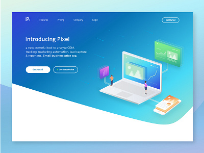 Pixel gradient header isometric landingpage ui ux vector