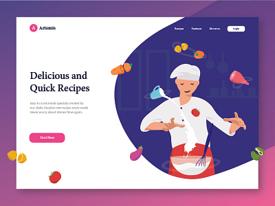 Artemis chef cook gradient header illustration landingpage vector