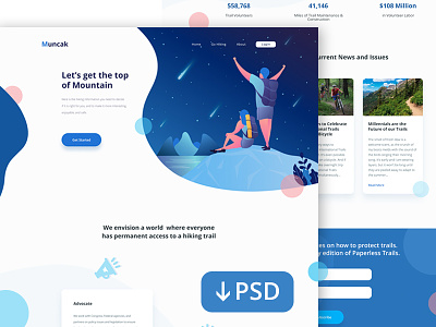 PSD Freebie : Landing Page for Hiking Site