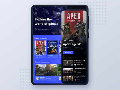 Foldable Phone - Game Streaming App apex app app design application exploration foldablephone fortnite galaxy fold game games overwatch samsung samsung galaxy streaming streaming app ui ui ux