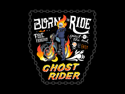 Born to ride Aka Ghost Rider badge biker chains fire ghostrider illustration logo marvels rider skull superhero vector