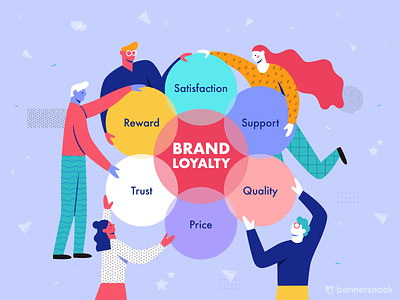 Build Brand Loyalty Illustration brand brand identity business character customer design flat illustration growth illustration illustrator marketing price product quality reward satisfaction success support trust vector