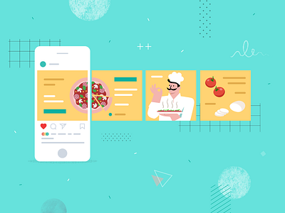 Carousel Instagram Ads Illustration ads business carousel design digital flat foodie illustration illustrator instagram instagram template italian like marketing pizza post tomatoes turquoise vector yellow