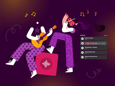 Stock Audio Product Update Illustration audio business character colors designer doodle flat graphic guitar illustration music musician neon notes pattern platform product stock update violin