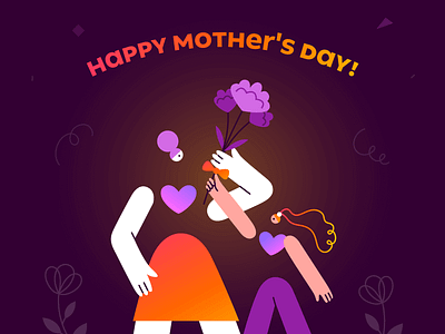 Happy Mother's Day Illustration card celebration day design doodle flower girl gradient graphic happy illustration mom mother mothers orange parent plants red woman women