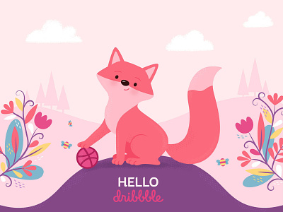 First Shot #HelloDribbble children cute debut debutdesign debutillustration debutshot design dribbble fox hello hellodribbble illustration illustrator pink vector