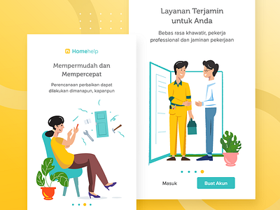 Homehelp UI illustrations design home app illustration onboarding screens ui