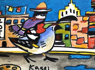 in a rush acrylic boy newyork paint paper quail romakaras