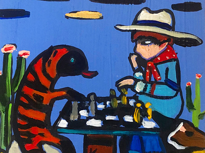 chess cactus chess cowboy gila gilamonster newyork paint romakarasart southwest