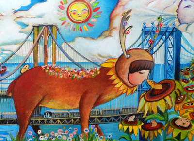 Happy Days bridge deer guineapig manhattan manhattan bridge new york summer sunflower