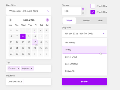 Light UI Design System branding calendar date picker design guide design guideline design system dropdown dropdowns formelement light ui mobile design system purple ui ui ui design ui kit visual design