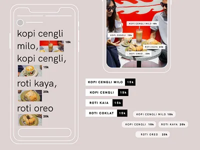 Screen Iteration for Kondimen coffee shop instagram kondimen roti cengli snapgram typography ui