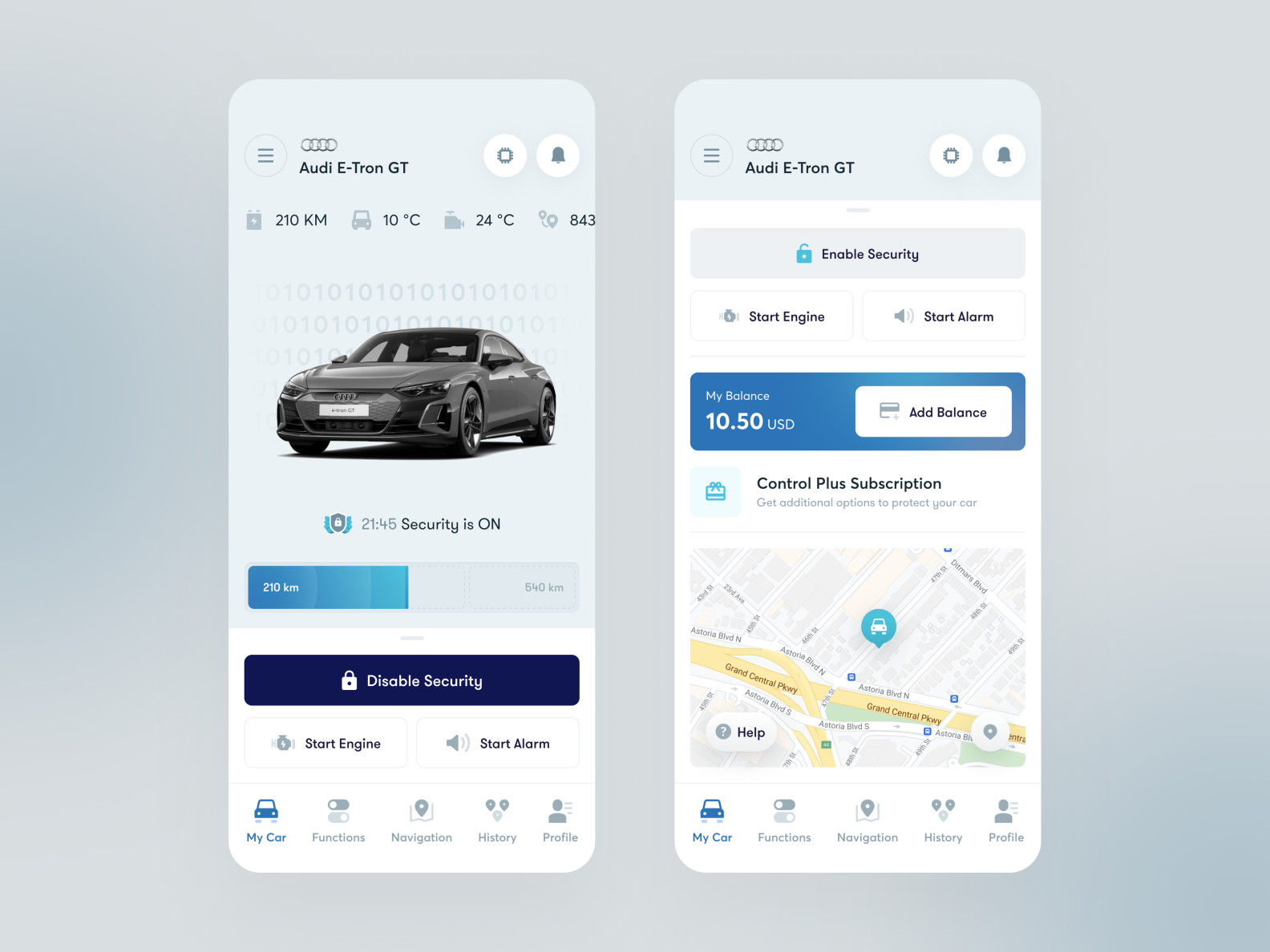 App UI Design. Car Security application. UI Cover car. Limit Card Design UI.