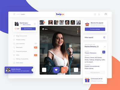 Swipex - Dashboard card dashboard dating fireart fireart studio network social network swipex ui user ux