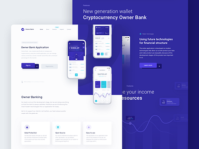 Owner Bank - Landing Page app bank card chart cryptocurrency dashboard data ecommerce graph homepage interface landingpage mobile money onepage product rates statistics ui ux