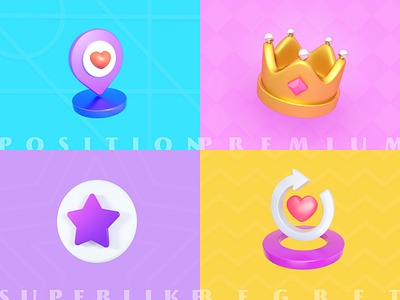 Some 3D icon for social app design heart icon king location map premium star ui
