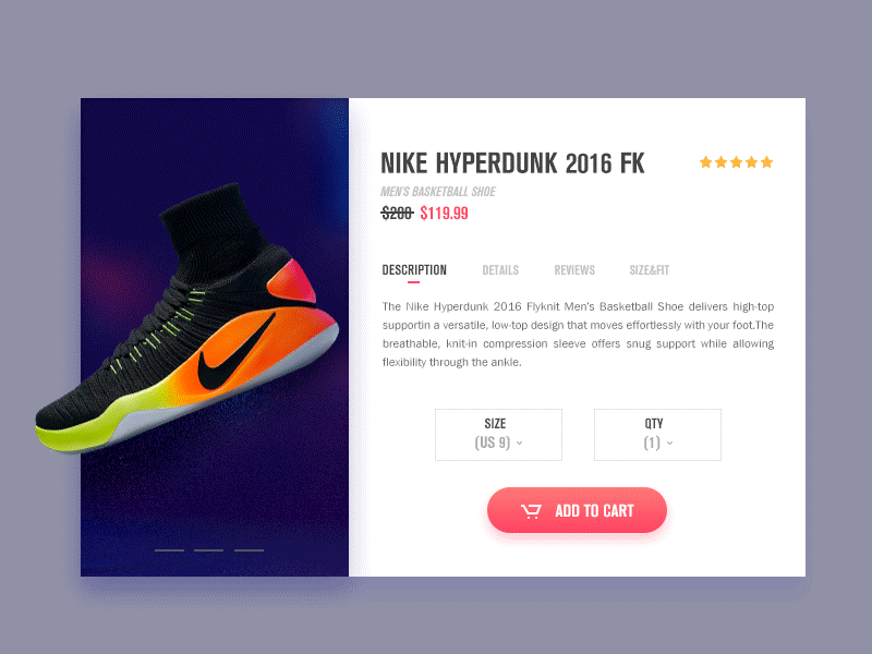 Product details page ae color nike shoe ui