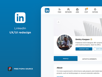 LinkedIn Redesign. Free Figma Source. UX/UI. animation concept design interface linkedin redesign ui ux uxui