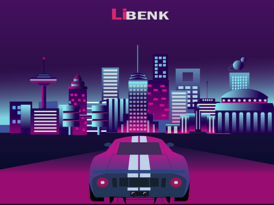 LiBENK Illustration brand futuristic illustration night purple sci fi skyline vector