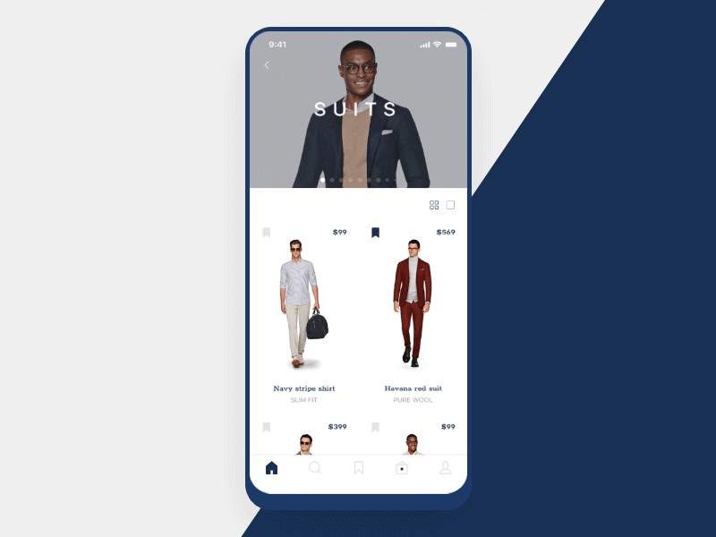 Mobile app for SUITSUPPLY | scroll animation animation app blue design e commerce interaction mobile shop suits suitsupply ui ux white