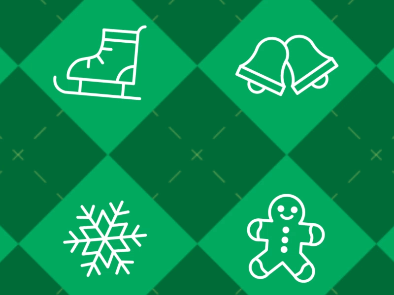 Holiday Jiggles bell christmas festive gingerbread green holiday ice skate snowflake