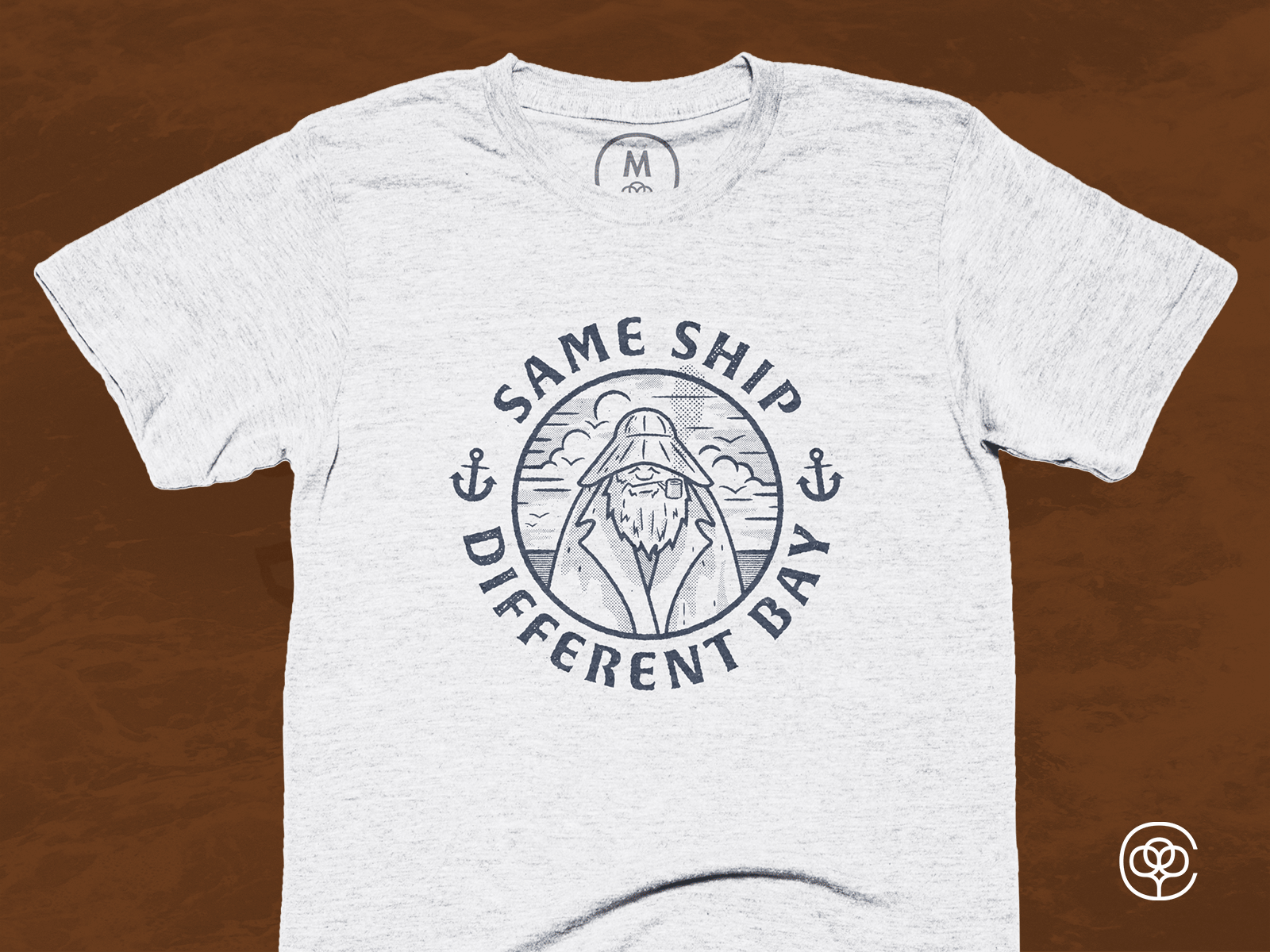 Same Ship Different Bay badge boat cotton bureau cottonbureau fisherman illustration ocean sailor seaman ship shirt texture