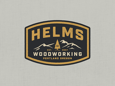 Helms Woodworking badge branding helms logo mountains oregon portland type woodworking
