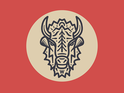 Woodlands Running Co. badge bison buffalo illustration logo oregon run running sun trail tree