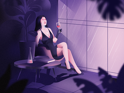Simple thoughts atmosphere character chillout illustration lockdown realistic wine woman