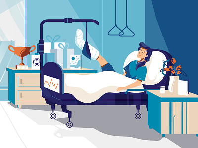 In a hospital bed character explainer health hospital illustration marketing medical patient sick video woman